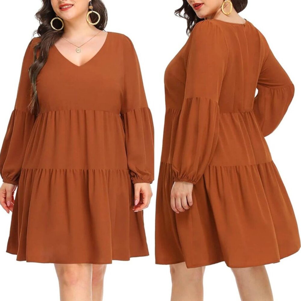 NWT Pinup Fashion Long Sleeve Babydoll Tunic Tiered Dress 18W